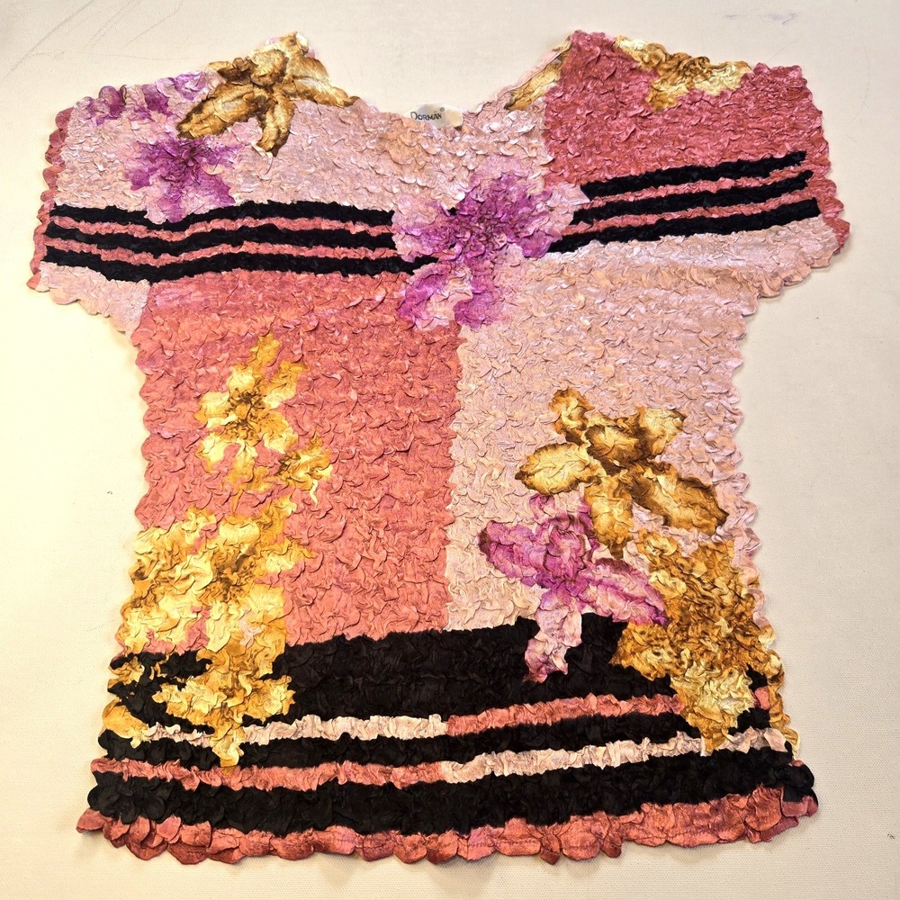 Dorman Floral Striped Multicolor Crinkle Stretch Shiny Women Top OSFA
